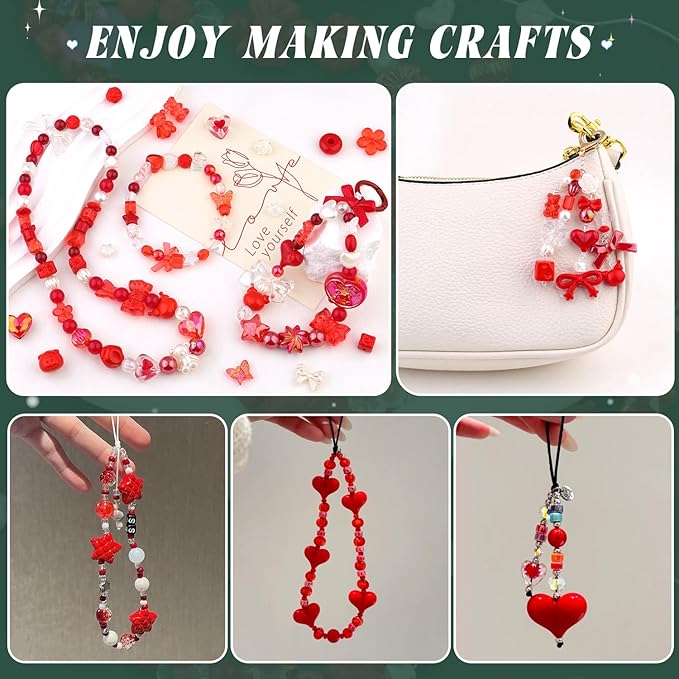 Assorted 170-230PCS Red Acrylic Beads for Bracelet Making, Flower Bow Butterfly Candy GummyBear Aesthetic Bracelet Charms,Cute Beads for Jewelry Making DIY Necklace Keychain Phone Charm-CubbioJoy