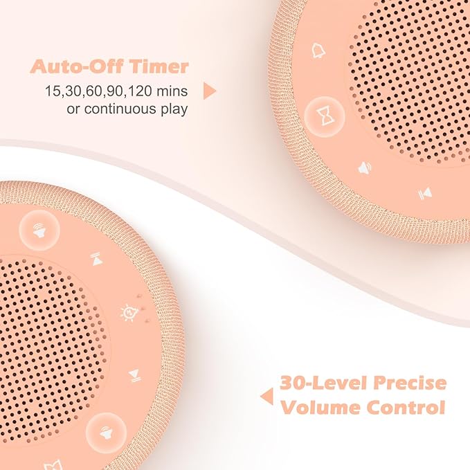 Buffbee Sound Machine & Alarm Clock 2-in-1, 0-100% Clock Face Brightness, Bottom Colored Light, Sleep Timer, Precise 30-Level Volume White Noise Machine, Digital Alarm Clocks for Bedrooms - Peach-CubbioJoy
