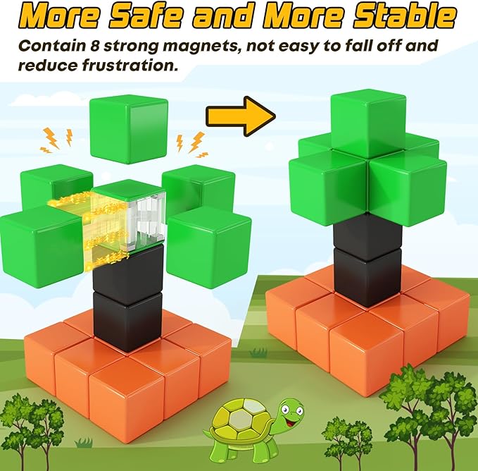 48PCS Magnetic Blocks for Toddlers Toys, Large Magnetic Cube Toy for Sensory STEM Education Preschool Magnet Toys for 3 4 5 6 Year Old Boys and Girls, Compatile with Mine Magnet World-CubbioJoy