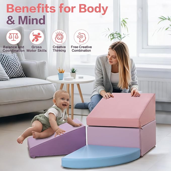 Climbing Foam Blocks for Toddlers: PU Leather Foam Blocks for Kids Active Play - Toddler Climbing Toys Indoor - Durable Playground Gym Preschool Toddler Toys for Boys and Girls (Purple/Pink)-CubbioJoy