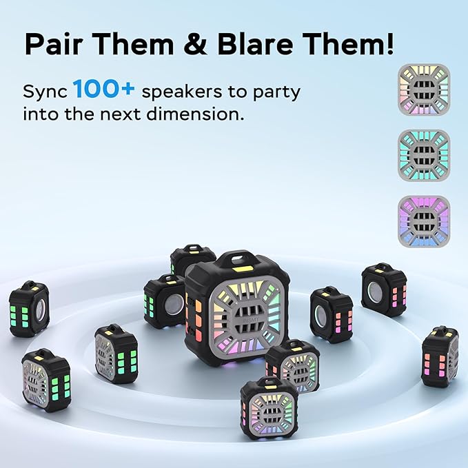 INSMY IP67 Waterproof Bluetooth Speaker, Shower Speaker Portable Small Clip-on, Multi Sync 100+ Speakers, Big Volume Booming Bass, 24H Playtime/Floatable/RGB Lights for Outdoor/Kayak/Beach (Black)-CubbioJoy