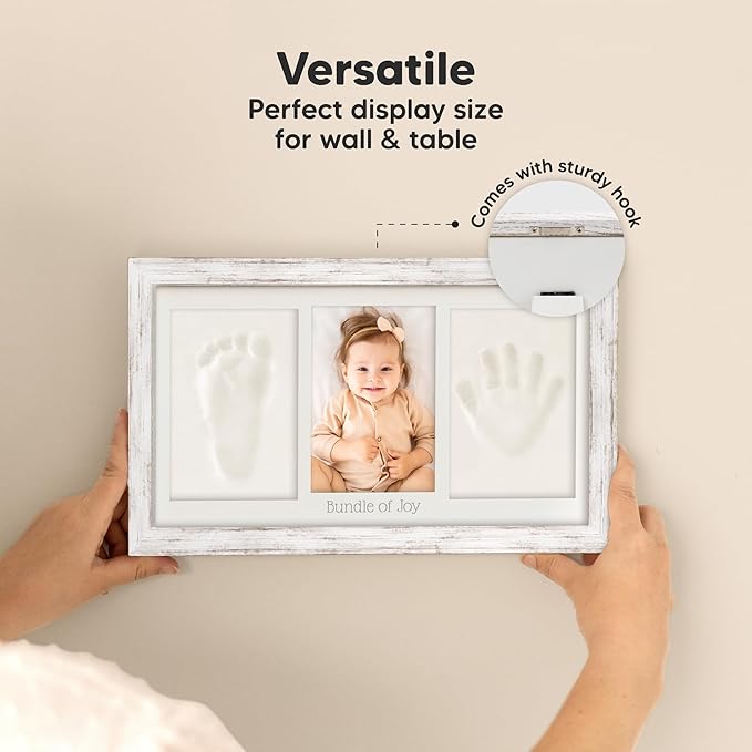 Baby Hand and Footprint Kit - Clay Handprint Keepsake Frame, Newborn Nursery Picture Frame, Personalized New Mom Gifts for Baby Shower & Registry (Vintage Gray)-CubbioJoy