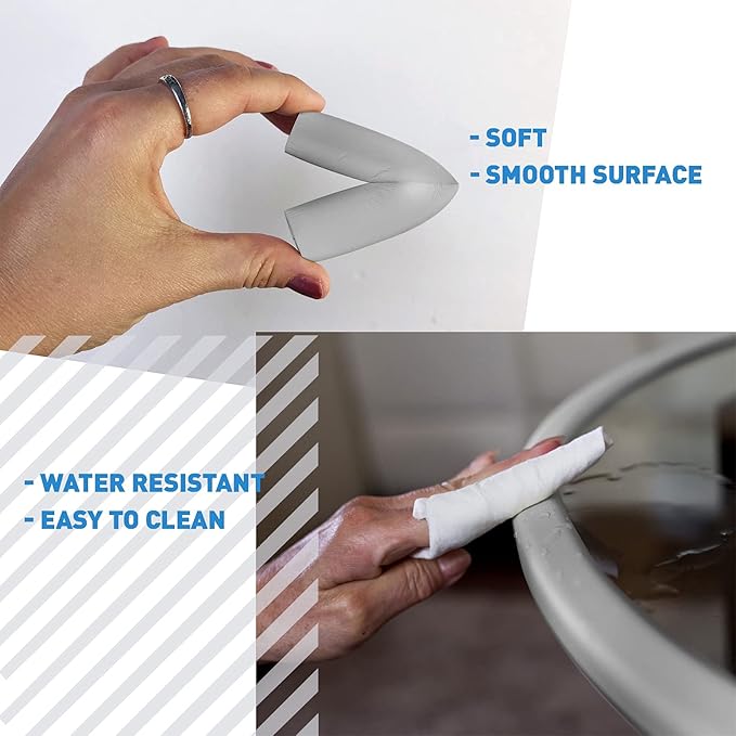 Baby Proof Corners 20.4ft and Edges with Furniture Corner & Edge Safety Bumpers, Impact-Absorbent 18ft Bumper & 8 Foam Corner Protectors, Thick, Odorless Table Edge Protectors for Baby | Grey-CubbioJoy