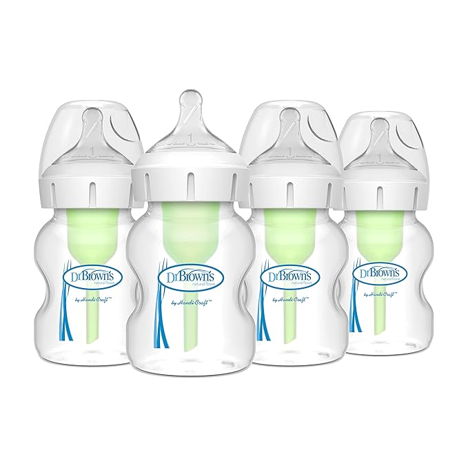 Dr. Brown's Natural Flow Anti-Colic Options+ Wide-Neck Baby Bottles 5 oz/150 mL,with Level 1 Slow Flow Nipple,4 Pack,0m+-CubbioJoy