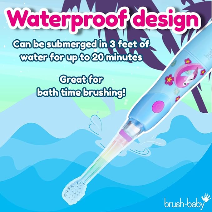 Brush‑Baby - KidzSonic Flamingo Kids Electric Toothbrush for Ages 3+ with Disco LED Lights, Gentle Sonic Vibrations, 2-Minute Smart Timer & 30‑Second Pulse Reminders – AAA Battery Included-CubbioJoy