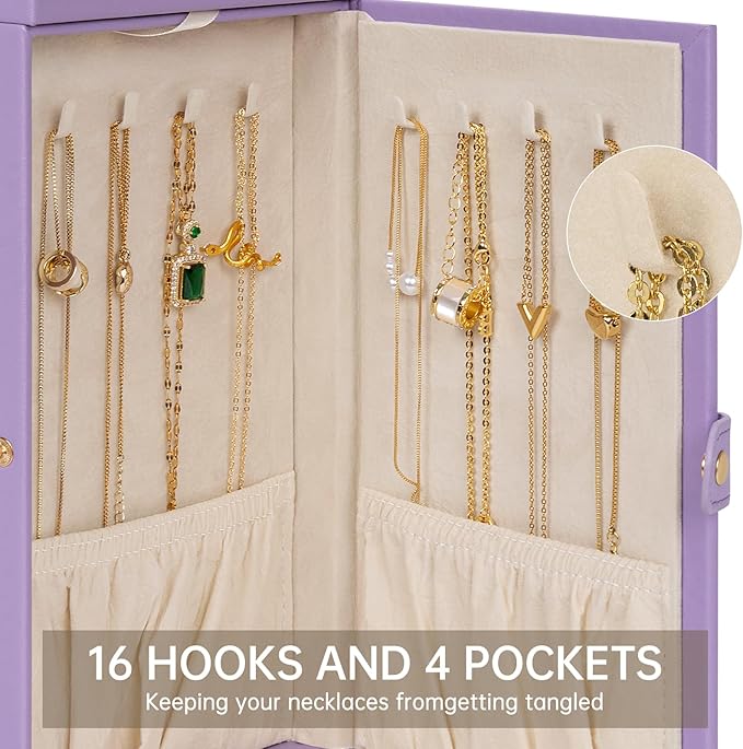 AKOZLIN 6-Tier Jewelry Box Organizer Functional 5 Drawers Leather Jewelry Storage Case for Women Girls Ring Necklace Earring Bracelet Holder Organizer with Mirror Violet-CubbioJoy