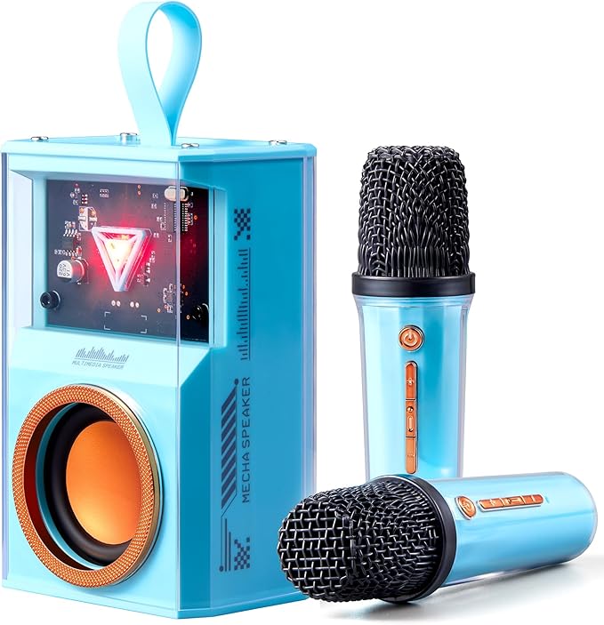 Karaoke Machine for Kids & Adults, Portable Bluetooth Mini Karaoke Speaker with 2 Wireless Microphone and Lights, Birthday Gifts for Girls & Boys, Toys for Girls, Family Home Party (Sky Blue)-CubbioJoy