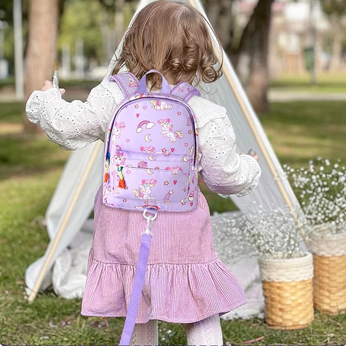 Accmor Toddler Backpack Leash with Anti Lost Wrist Link, Cute Mini Child Walking Harnesses Keep Kids Close Back Pack Rope Tether Rein for Baby Boys (Purple/Unicorn)-CubbioJoy