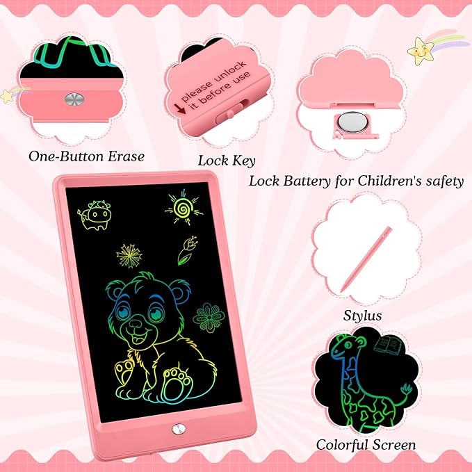 Decute Kids Toys LCD Writing Tablet with Stylus, 8.5 Inch Erasable Toddlers Doodle Board, Reusable Drawing Pad for Kids, Educational Christmas Birthday Gift for 3 4 5 6 7 8 Girls Boys Toddler Pink-CubbioJoy