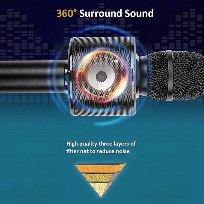 BONAOK Wireless Bluetooth Karaoke Microphone,3-in-1 Portable Handheld Karaoke Mic Speaker Machine Home Party Birthday for All Smartphones Q37 (Black)-CubbioJoy