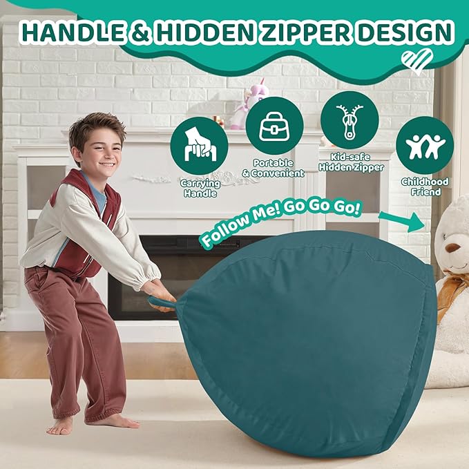 2FT Bean Bag Chair, Comfy Bean Bag Chairs with Memory Foam Filled, Fluffy Beanbag Sofa with Dutch Velvet Cover, Teardrop BeanBag Chairs for Living Room, Playroom - Sea Blue-CubbioJoy