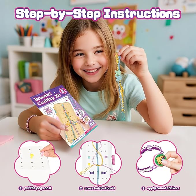 Cmiolacuna Friendship Bracelet Making Kit for Girls, 3-Layer Storage Box Arts and Crafts Bracelets Jewelry String Maker Kit Ages 8-12,Best Christmas Birthday Gift for Girls 6 7 8 9 10 11 12 Year Old-CubbioJoy