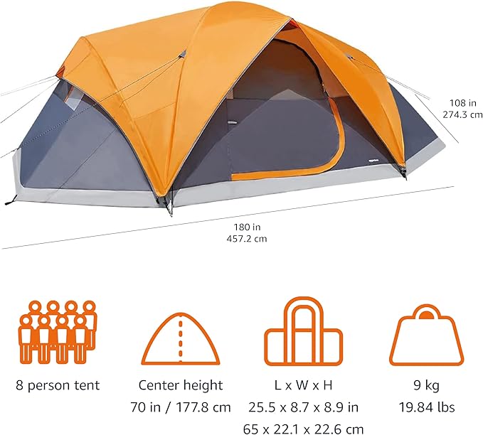 Amazon Basics Camping Tent, 3-Season Dome Design with Rainfly-CubbioJoy