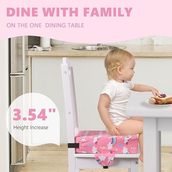 Booster Seat for Kitchen Chair with Adjustable Straps, Toddler Booster Seats for Dining Table Portable for Travel Camping Eating, Booster Cushion for Table for Baby Child Infant Kid Boy Girl-CubbioJoy
