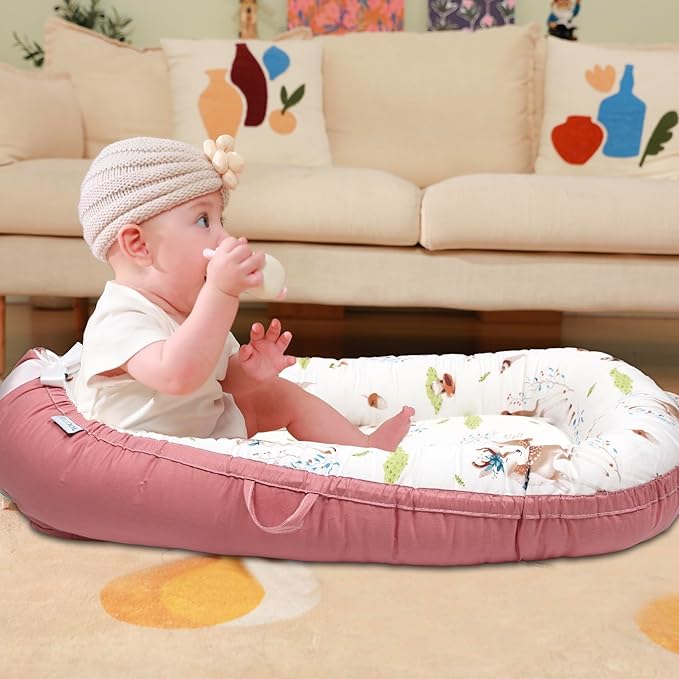 Baby Lounger | Organic Cotton Infant Lounger | Reversible, Adjustable & Portable Floor Lounger | Soft, Breathable, Washable Cover-CubbioJoy
