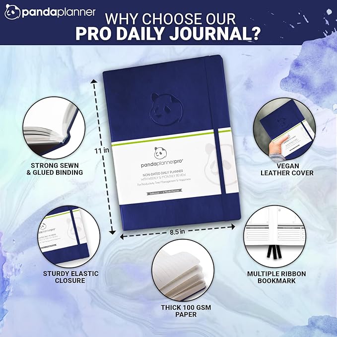 Panda Planner Pro Undated Daily Planner 2025-2026 with Hourly Schedule 8.5"x11" - To Do List Notepad, Daily Journal, Goal Planner, Habit Tracker, Gratitude Journal - Home/Office Supplies - Purple-CubbioJoy