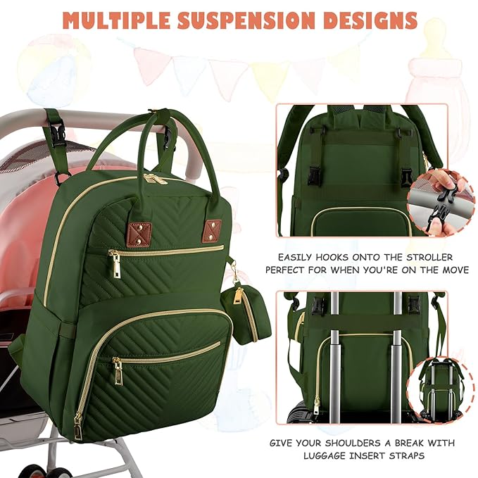 Baby Diaper Bag Backpack, Travel Diaper Bags for Girl Boy Large Capacity Baby Bag Backpack for Women Army Green-CubbioJoy