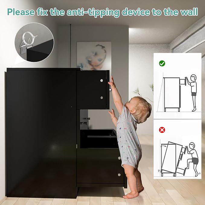 Dresser with Power Outlets Wooden 4 Drawer Dresser with USB and Type C Port Chest of Drawers for Bedroom Tall Black Organizer Storage for Living Room Hallway Closet-CubbioJoy