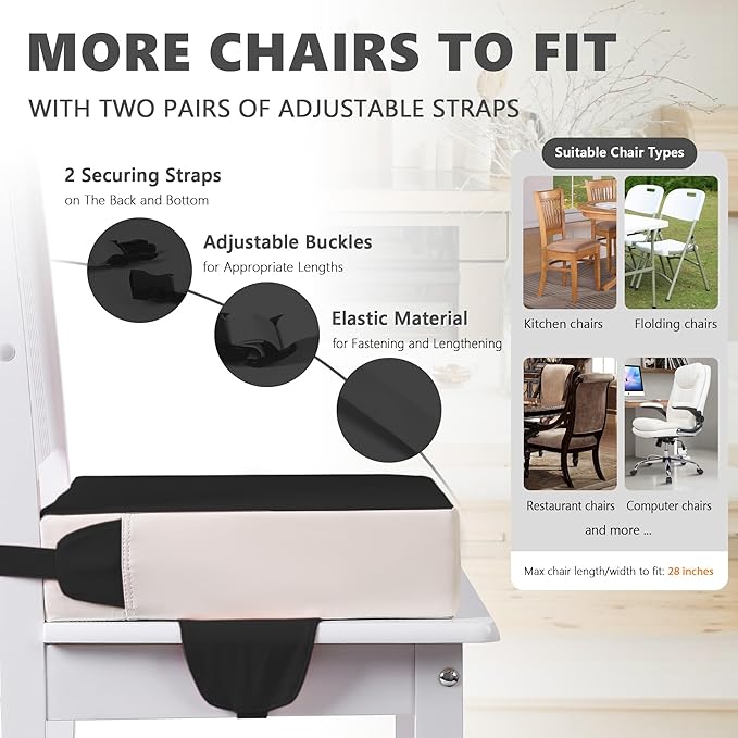 Booster Seat for Kitchen Chair with Adjustable Straps, Toddler Booster Seats for Dining Table Portable for Travel Camping Eating, Booster Cushion for Table for Baby Child Infant Kid Boy Girl-CubbioJoy