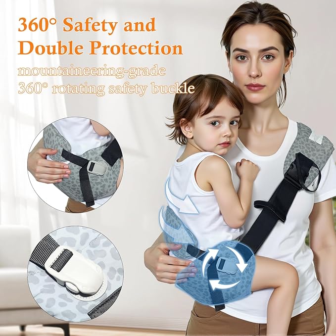 Baby Carrier Newborn to Toddler-Adjustable Baby Sling Carrier,Toddler Carrier for 25-60lbs,Comfortable Baby Sling for Hands-Free Carrying (Ash-Blue Leopard Print)-CubbioJoy