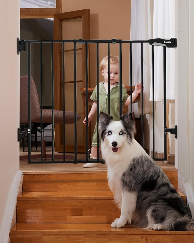 Babelio 26-43" No Bottom Bar Baby Gate for Babies, Elders and Pets, 2-in-1 Hardware Mount Dog Gate for The House, Stairs and Doorways, with Large Walk Thru Door, Black-CubbioJoy