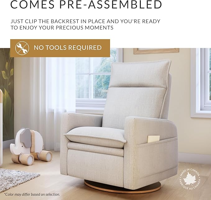 Arya Modern Nursery Chair Glider Recliner with 180° Swivel - Cozy Motorized Reclining Nursing Chair with USB Ports, Gentle Motion, Ergonomic Design, Canadian-Made (Pearl/Puppy Fabric)-CubbioJoy