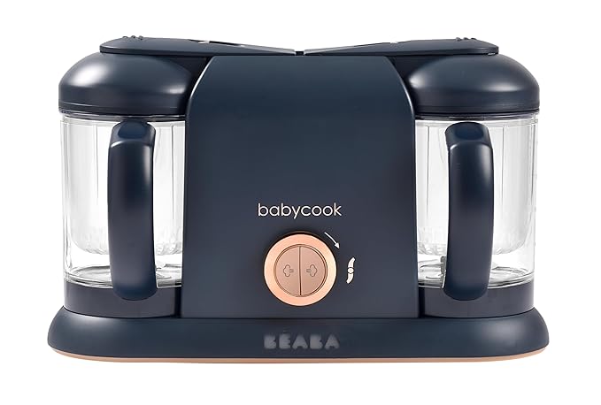 BEABA Babycook Duo 4 in 1 Baby Food Maker, Puree Steamer and Blender for Purees, Grinder with Auto Steam Cooking, Lrg 9.1 Cup Capacity, Makes 54 Servings in 20 Mins, Midnight-CubbioJoy