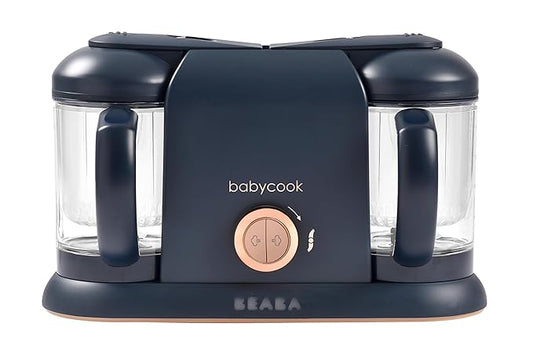 BEABA Babycook Duo 4 in 1 Baby Food Maker, Puree Steamer and Blender for Purees, Grinder with Auto Steam Cooking, Lrg 9.1 Cup Capacity, Makes 54 Servings in 20 Mins, Midnight-CubbioJoy