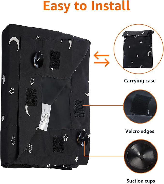 Amazon Basics Portable Blackout Curtain Shade with Suction Cups, 50" W x 78" L, 1-Pack, Moon and Stars-CubbioJoy