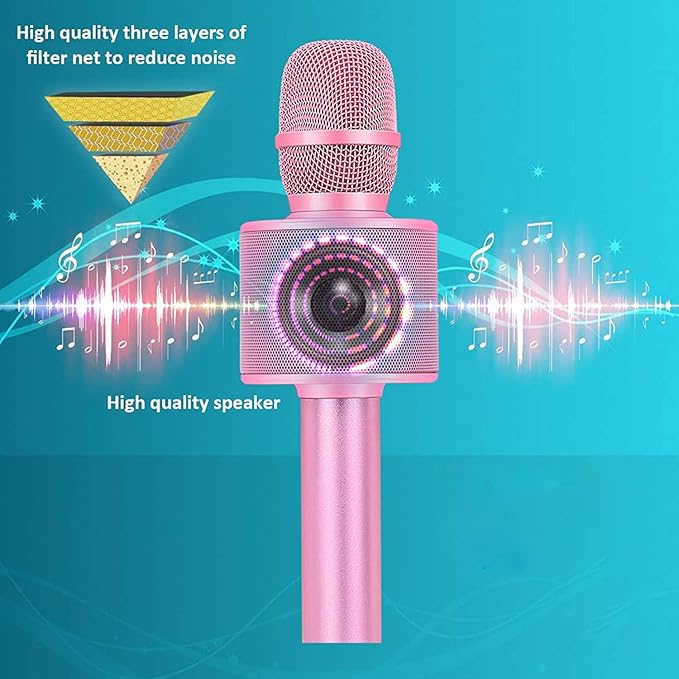 BONAOK Wireless Bluetooth Karaoke Microphone,3-in-1 Portable Handheld Karaoke Mic Speaker Machine Home Party Birthday for All Smartphones Q37 (P-Ink)-CubbioJoy