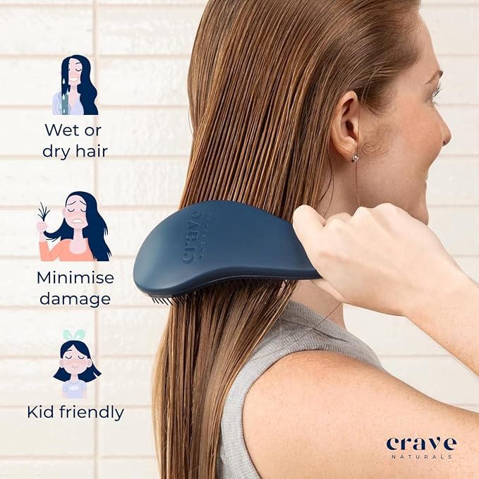 Crave Naturals Glide Thru Hair Brush - Detangler Brush for Curly, Straight, Wet or Dry Hair - Gentle Detangling Brushes for Adults, Kids, Toddlers - Hair Accessories for Women, 7.5"x3" - Blue-CubbioJoy