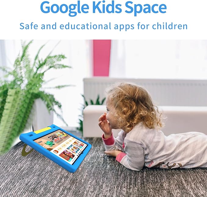 JREN Kids Table 10.1" ｜Android 14 Tablet for Kids｜64GB Storage｜Octa-Core｜WiFi ｜Cameras｜Parental Control｜Kids Content｜Case Included Great Gift for Children Ages 3-12 Years Old Blue-CubbioJoy