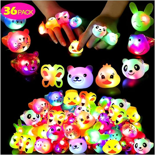 36 Pack Light Up Rings Glow in The Dark Party Supplies, Light up Party Favors, Goodie Bag Stuffers, Birthday Christmas Party Favors Classroom Prizes Cute Animal Treasure Box for Kids-CubbioJoy