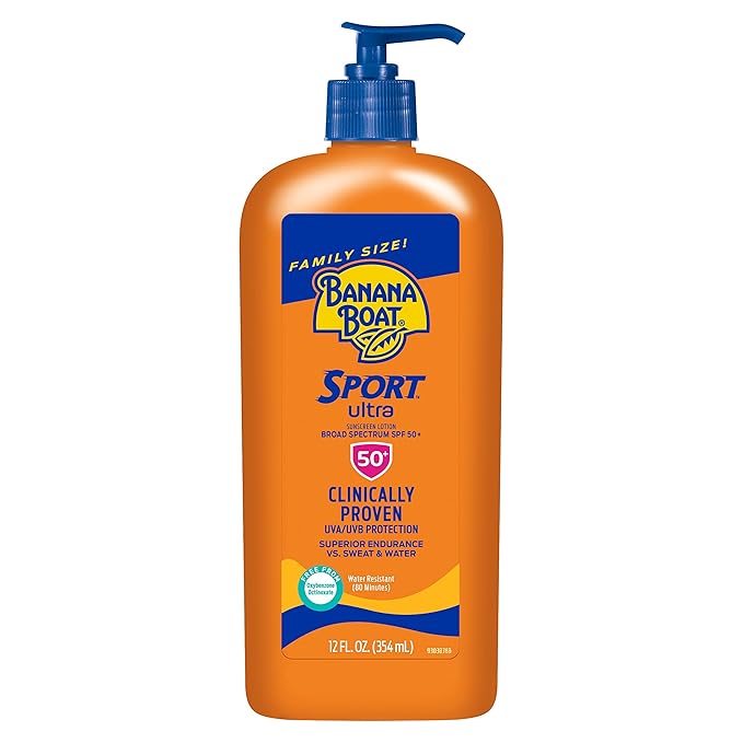 Banana Boat Kids Sport Sunscreen Stick SPF 50 Travel Size 0.5oz & Sport Ultra Sunscreen Lotion SPF 50 Family Size 12oz-CubbioJoy