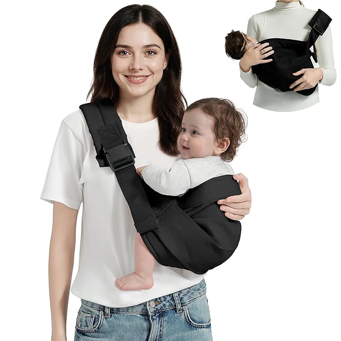 Baby Sling Carrier, Toddler Carrier Sling with Double Safety Buckle and Adjustable Shoulder Strap(7-30lbs), Baby Carriers One Size Fits All, Black-CubbioJoy