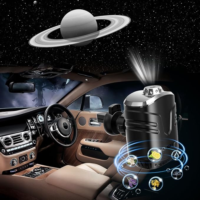 Car Star Projector with Air Freshener, Ceiling Ambient Light with 6 Scents, Auto On/Off, Vent Clip Accent Light with Diffuser(Saturn)-CubbioJoy