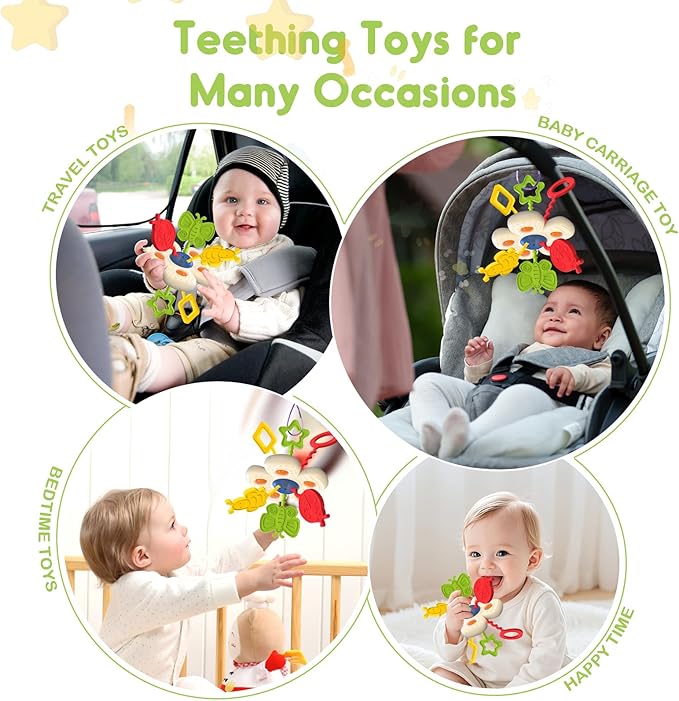 Baby Sensory Chew Toy for 6-12-18 Months, Soft Silicone Pull String Travel Toy for Car Seat & Stroller, Develops Fine Motor Skills & Vision, Early Learning Gift for Newborns and Toddlers Boys Girls-CubbioJoy