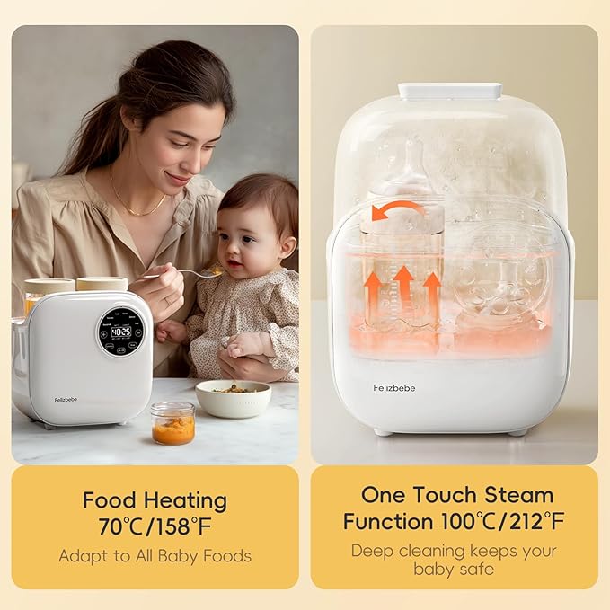 Baby Bottle Warmer, Felizbebe 10-in-1 Bottle Warmers for All Bottles, Detachable Body for Easy Cleaning, Accurate Temperature Control, Timer, Sterili-zing,Milk Warmer for Breastmilk or Formula-CubbioJoy