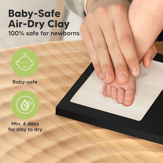 Baby Hand and Footprint Kit - Clay Handprint Keepsake Frame, Newborn Nursery Picture Frame, Personalized New Mom Gifts for Baby Shower & Registry (Onyx Black)-CubbioJoy