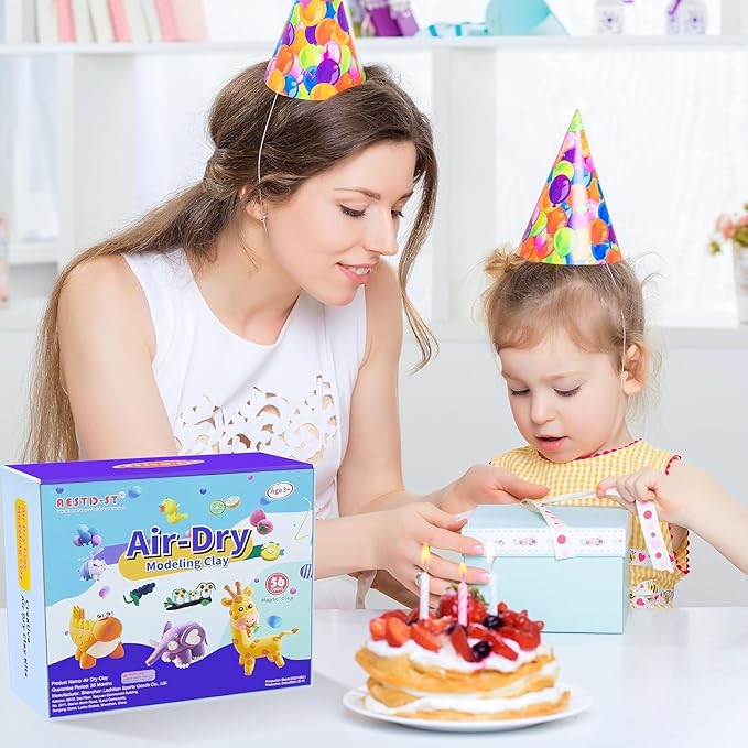 Air Dry Clay 56 Colors, Modeling Clay for Kids, DIY Model Magic Clay, Molding Clay Kit with Sculpting Tools, Non-Sticky Soft and Super Light, Arts and Crafts Gift for Boys Girls Kids.-CubbioJoy