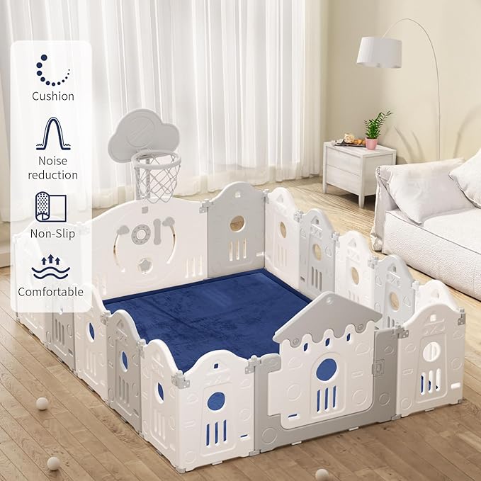 ACOMOPACK Baby Play Mat for Floor 1.3" Thick Memory Foam Play Mat 79"×157 Tummy Time Crawling with Non-Slip Bottom for Living Room,Nursery,Soft Velvet Playpen Mats for Kids,Infants（Royal Blue）-CubbioJoy