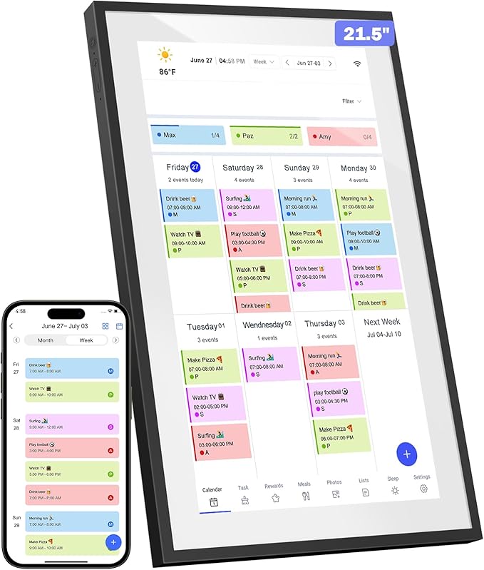 21.5 Inch Digital Calendar, WiFi Smart Electronic Calendar & Chore Chart, 1920 * 1080 IPS Touch Screen HD Display for Family Schedules, Streamline Household Organization, Wall Mount Included-CubbioJoy