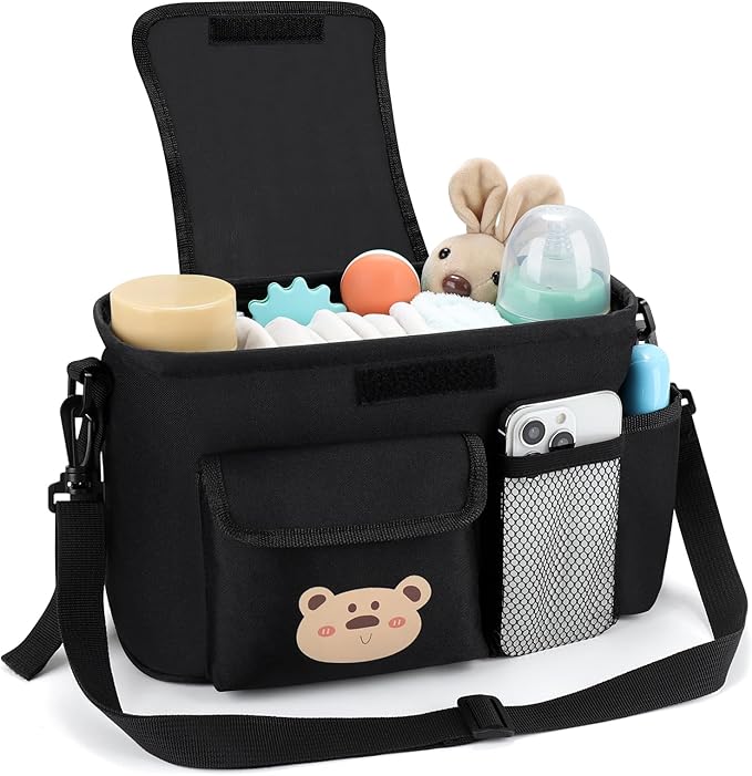 Accmor Universal Stroller Organizer with Cup Holder and Shoulder Strap, Stroller Bag Caddy Organizer Stroller Accessories for Uppababy, Baby Jogger, Nuna, Doona, Britax Strollers-CubbioJoy