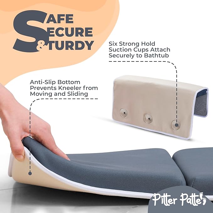 Baby Bath Kneeler and Elbow Rest Pad Set Made of Neoprene & Foam - Non Slip Cushioned Bath Kneeling Pad for Bathing Baby with XL Compartments for Bath Toy Storage for Tub-CubbioJoy
