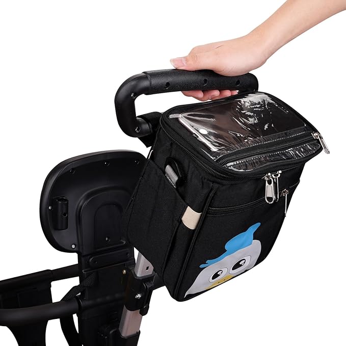 Baby Stroller Organizer Bag，Small Diaper Bag - Universal Stroller Organizer With Insulated Cup Holder,Pocket With Baby Wipes Dispenser，Adjustable Shoulder Strap(Black)-CubbioJoy