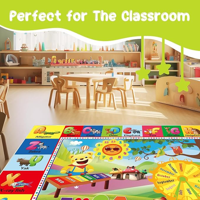 ABC Rug for Kids Room, ABC Mats for Floor Toddlers, Alphabet Play Mat Elementary Preschool Kid's Rugs wtih ABC, Numbers, Animals - (59X39.4 Inches)-CubbioJoy