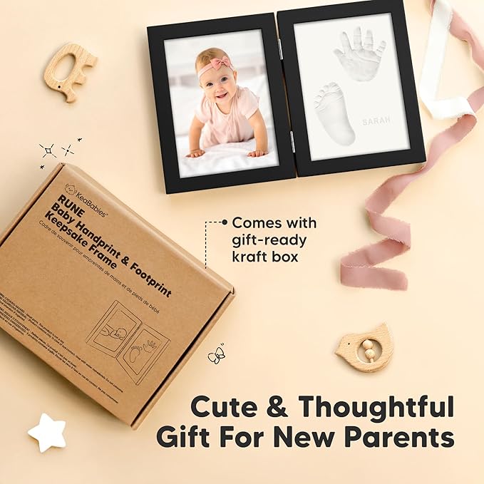 Baby Hand and Footprint Kit, Quick Dry Clay - Newborn Keepsake Feet and Handprint Kit, Nursery Picture Frame, Pet Dog Paw Prints,Personalized New Mom Gifts for Baby Showers & Registry(Onyx Black)-CubbioJoy