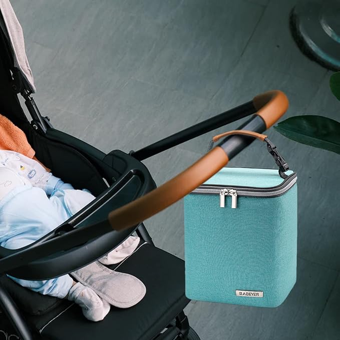 Breast Milk Cooler Bag with Ice Pack Fits 4 Baby Bottles Up to 9 Ounce, Baby Bottle Bag for Nursing Mom Daycare-Aqua-CubbioJoy