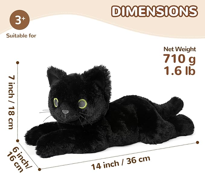 Black Cat Stuffed Animals, Microwavable Stuffed Animal Adorable Fluffy Cat Plush for Warmth & Comfort, Heatable Coolable Lavender Scent Cat Toy, Cute Soft Plushies Cat Gifts for Kids Boy Girls & Adult-CubbioJoy