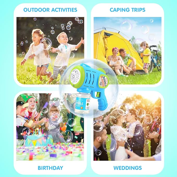 2 Pack Bubble Gun Machine for Kids, Automatic Light Up Bubble Blower with 4 Bottles 10 Bags Refill Solution Bubble Guns Blaster for Toddlers, Outdoor Toys Gifts Wedding Easter Party Favor-CubbioJoy